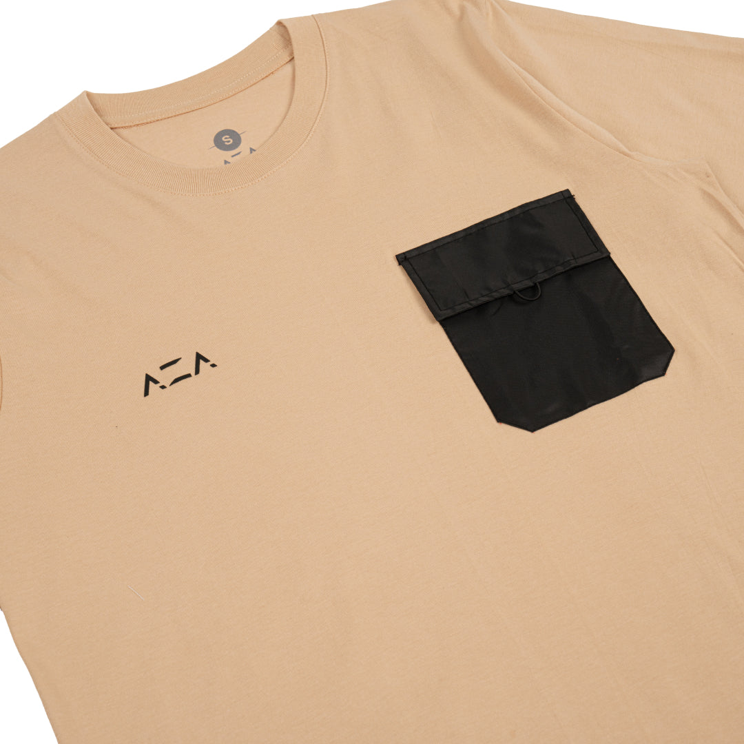 AZA Basic Pocket Combination Oversize T-Shirt - Cream