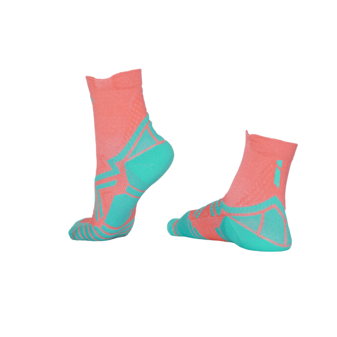 AZA Ignite II Quarter Socks - Coral Lime Purple