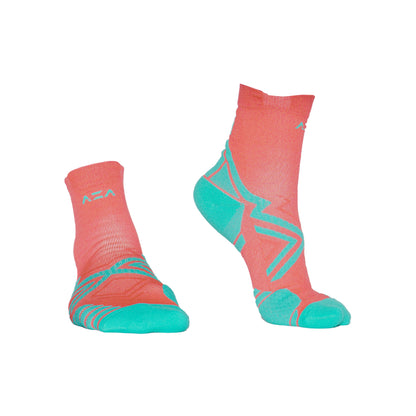 AZA Ignite II Quarter Socks - Coral Lime Purple