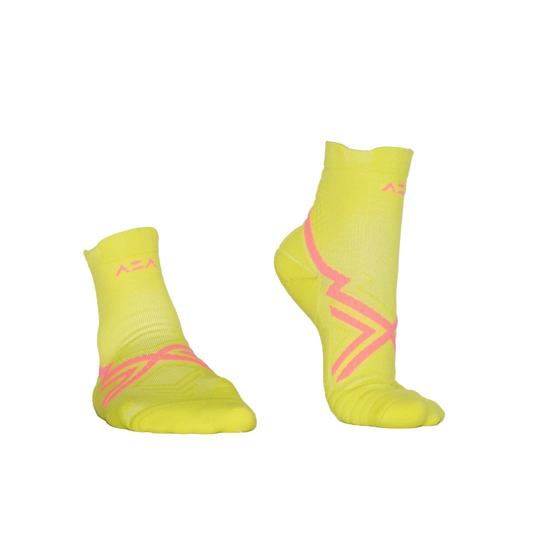 AZA Ignite II Quarter Socks - Coral Lime Purple