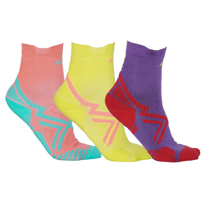 AZA Ignite II Quarter Socks - Coral Lime Purple