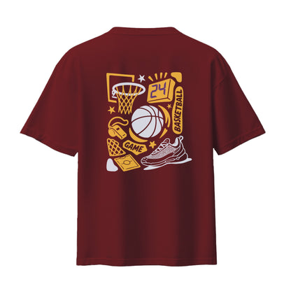 AZA X DBL Academy Hoop Graphic Oversized T-Shirt - Maroon