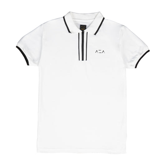 AZA Striped Zip Polo Shirt - White