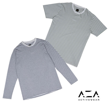 AZA T-Shirt Long Sleeve Basic Stripe Crew - Misty/White